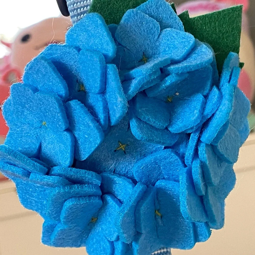 Dog Collar and Leash W/ Flower NEW Size Large Blue Hydrangea Tiff 45” Handmade